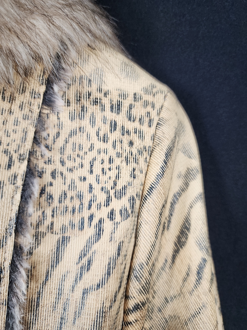 George Simonton Women's Tan Animal-Print Fur Trim Coat Size M - Picture 9 of 14